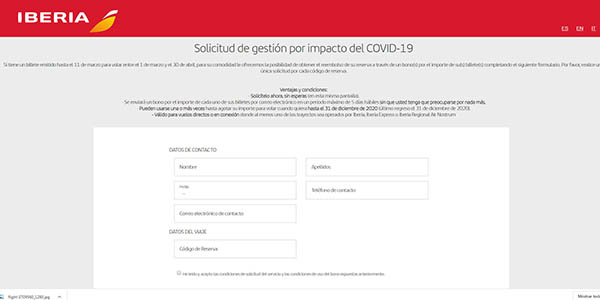 Iberia gestión de billetes cancelació por el coronavirus
