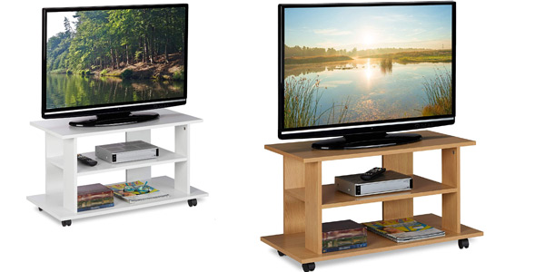 Mueble TV Relaxdays con 2 estantes y ruedas barata en Amazon