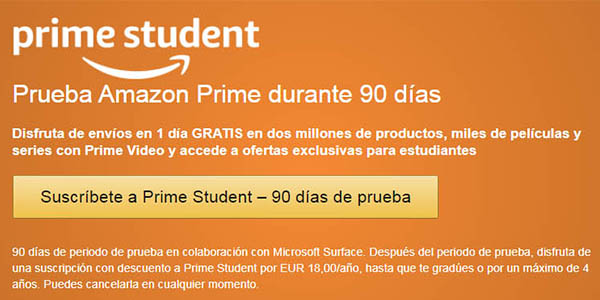 suscripción Amazon Prime para estudiantes