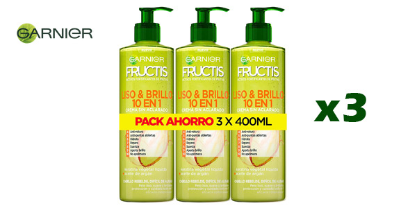 Pack x3 Crema Sin Aclarado Garnier Fructis Liso & Brillo 10 en 1 barato en Amazon