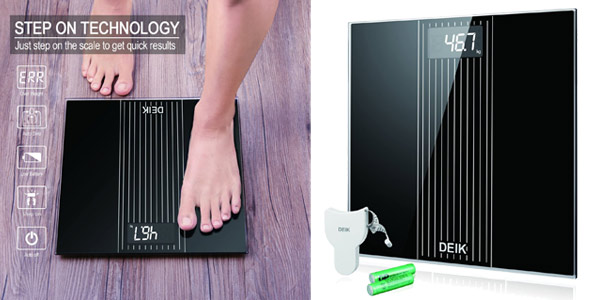 Chollo Báscula digital Deik de baño con pantalla LCD retroiluminada por