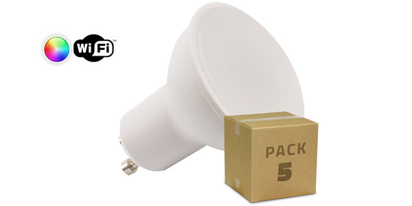 Pack x5 Bombillas LED Smart Wifi GU10 RGBW Regulables de 4 W baratas en ManoMano
