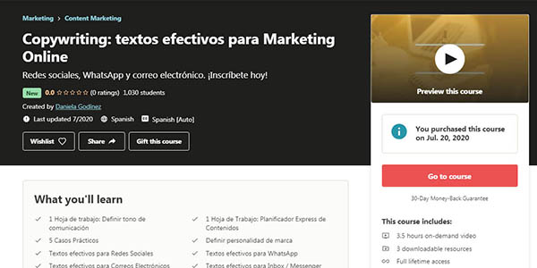 curso copywriting de marketing efectivo gratis en Udemy