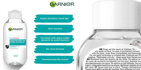 Pack x6 Garnier Skin Active Gel Limpiador Hidroalcohólico de manos de 100 ml chollo en Amazon