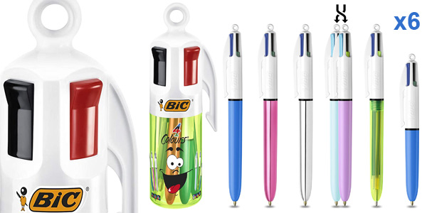 Pack x6 bolígrafos BIC 4 Color en bote con forma de bolígrafo barato en Amazon