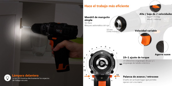 Taladro Atornillador Tacklife PCD01B + accesorios chollo en Amazon