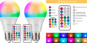 Chollo Pack x2 Bombillas LED de colores Omeril RGBW E27 10W con mando a distancia