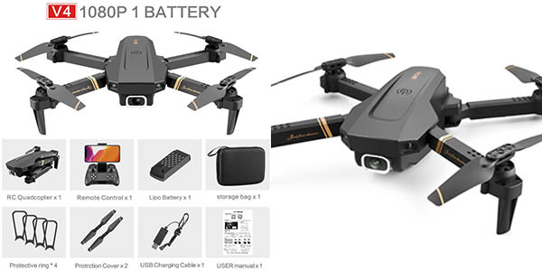 Dron V4 4K con accesorios y control remoto
