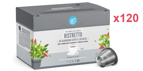 Pack x120 Cápsulas Café Marca Amazon Happy Belly Ristretto barato en Amazon
