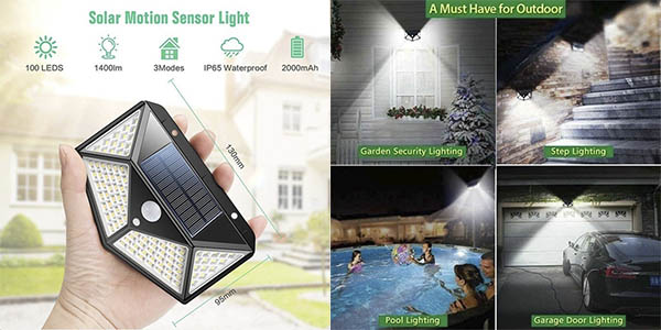 Pack X2 Lampara Solar Led Sensor Movimiento Exterior 100 Led