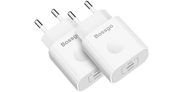 Pack 2x Cargador rápido USB-C BOSSGO PD de 20W
