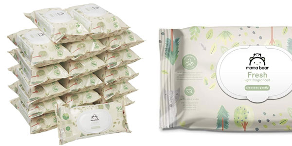 ▷ Chollo Pack de 18 paquetes de toallitas húmedas para bebé Mama Bear Fresh  (1.008 unidades) por sólo 14,17€ (-40%) ¡1 céntimo cada una!