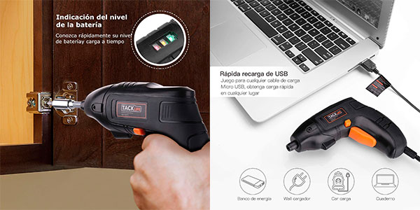 Atornillador eléctrico Tacklife recargable con 10 puntas barato
