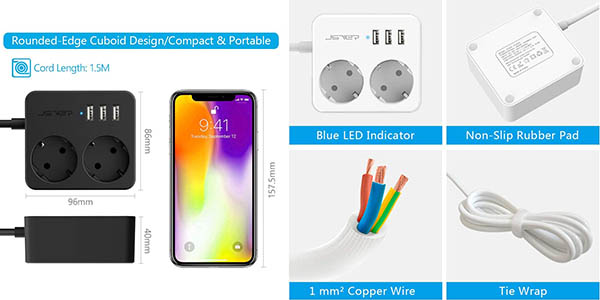 enchufe Jsver con 3 USB cargador múltiple barato