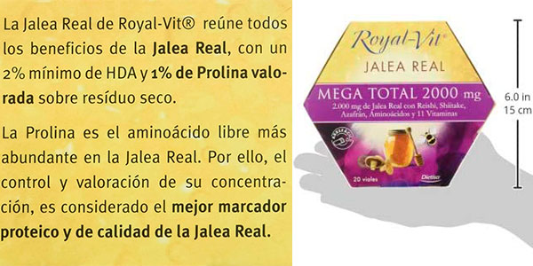 Pack de 20 viales de jalea real Royal-Vit Mega Total 2.000 mg barato