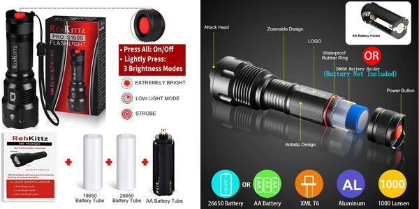 Linterna LED Alta Potencia Militar T6 Rehkittz S1600 oferta en Amazon