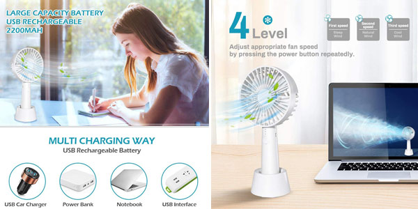 Mini Ventilador de Mano portátil E-More con recarga USB con cupón descuento chollo en Amazon