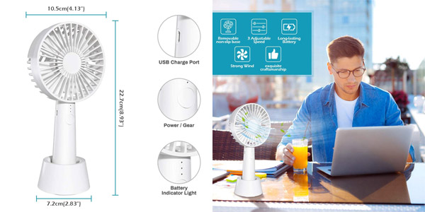 Mini Ventilador de Mano portátil E-More con recarga USB con cupón descuento chollazo en Amazon