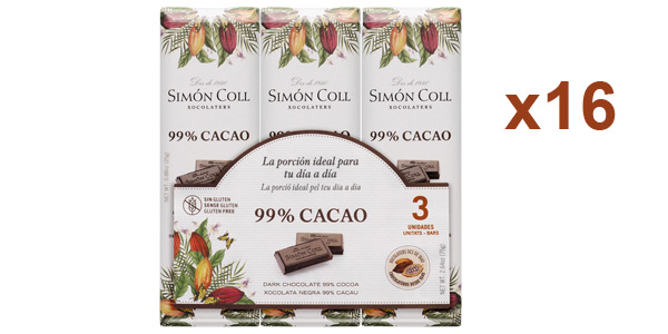 Pack x16 Chocolatinas Simón Coll 99% Cacao de 25 gr/ud baratas en Amazon