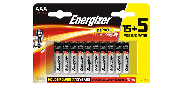 Pack x20 Pilas alcalinas Energizer MAX LR03 AAA de 1.5 V barato en Amazon