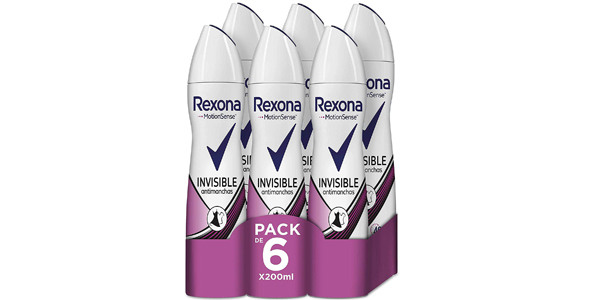 Pack x6 botes Desodorante Rexona Invisible Antimanchas para mujer de 200 ml/ud barato en Amazon