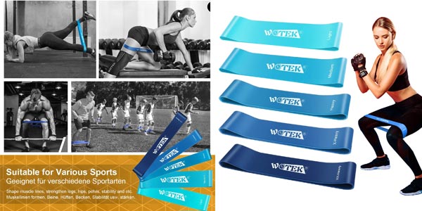 Set x5 Bandas Elasticas Fitness Wotek baratas en Amazon