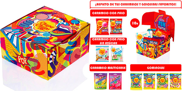 Caja de regalo con 10 bolsas de caramelos y golosinas Chupa Chups y Mentos barata