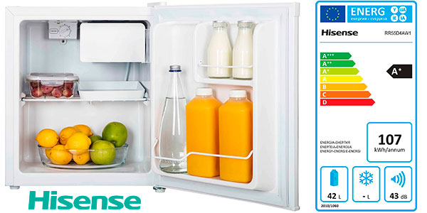 ▷ Chollo Mini frigorífico Hisense RR55D4AW1 de 42 litros por sólo