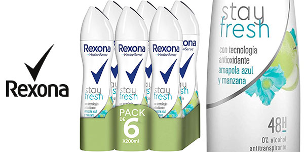 Chollo Pack de 6 desodorantes Rexona Stay Fresh de 200 ml