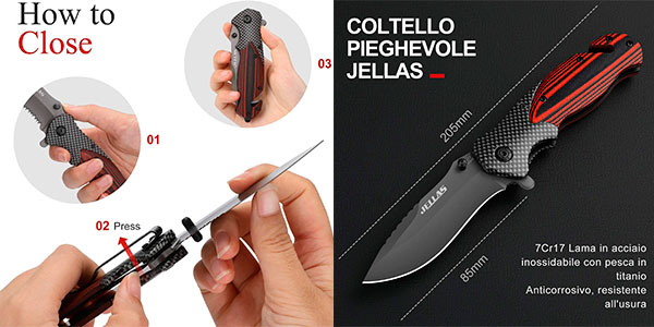 Navaja táctica Jellas con punta rompevidrios y cortador de cuerda barata