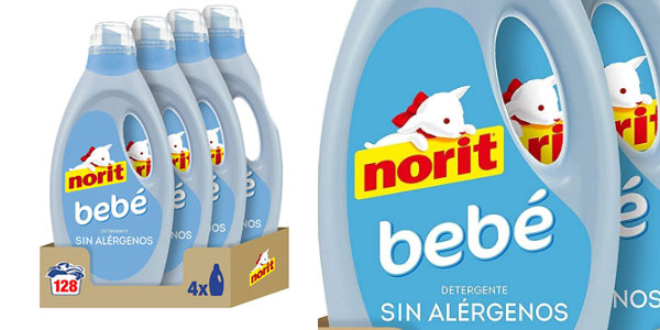 ▷ Chollo Pack x4 Detergente líquido Norit Bebé Sin Alérgenos para 128  lavados por sólo 15,96€ (19% de descuento)