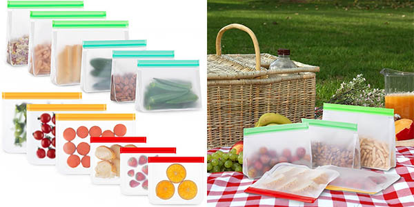 Pack x12 Bolsas reutilizables para almacenamiento de alimentos
