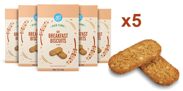 Pack x5 paquetes de galletas Marca Amazon Happy Belly para el desayuno de 300 gr/ud barato en Amazon