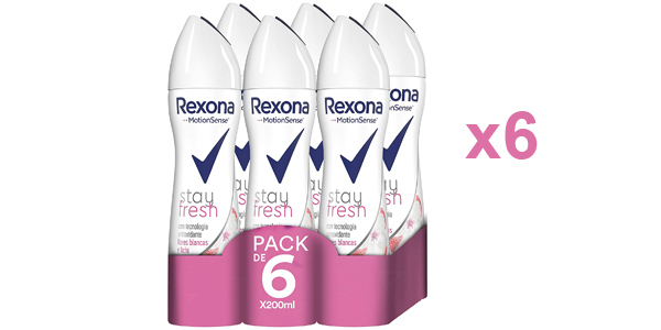 Pack x6 desodorante Rexona Stay Fresh Flores Blancas y Lichi Antitranspirante de 200 ml/us barato en Amazon