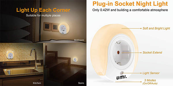 Pack x6 Luz nocturna Umi. by Amazon con enchufe integrado