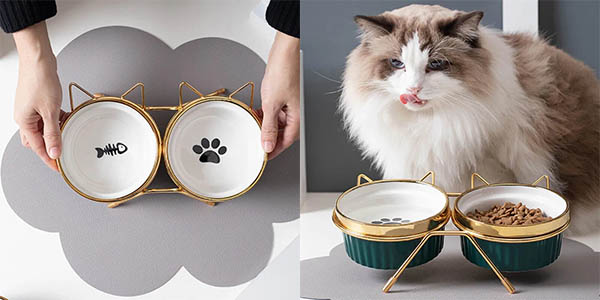 Set de comedero y bebedero en cerámica para mascotas