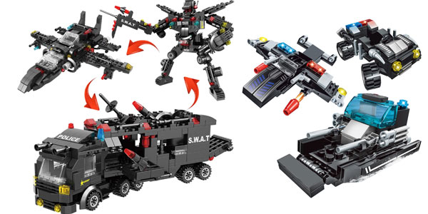 Bloques construcción tipo LEGO con camión de policía en Aliexpress