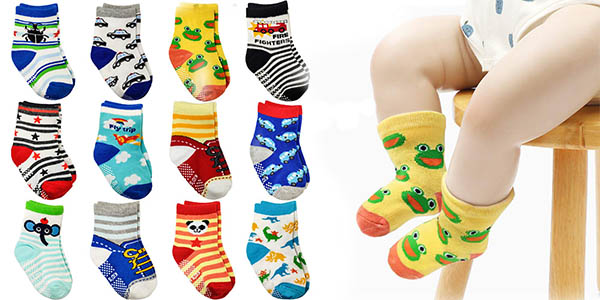 Pack x12 Pares de calcetines antideslizantes SaponinTree para bebé y niños