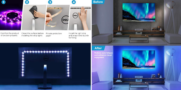 Set x2 Tiras LED Kohree de 50 cm/ud con control remoto para cine en casa chollo en Amazon