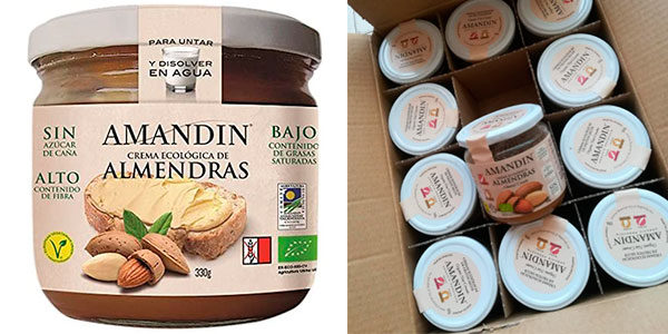 Chollo Pack de 12 botes de crema ecológica de almendras Amandin de 330 gr