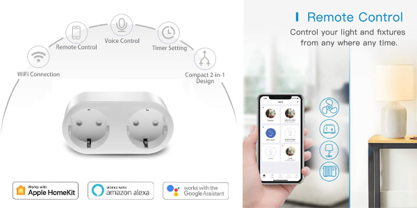 Enchufe Inteligente Meross 2 en 1 compatible HomeKit, Alexa, Google Assistant y SmartThings oferta en Amazon