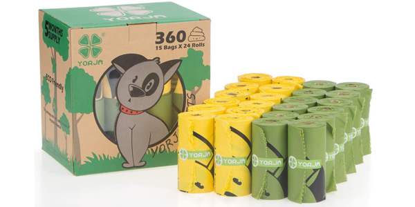 Pack x24 rollos de bolsas Yorja para excrementos de perro (360 bolsas) extra gruesas baratas en Amazon