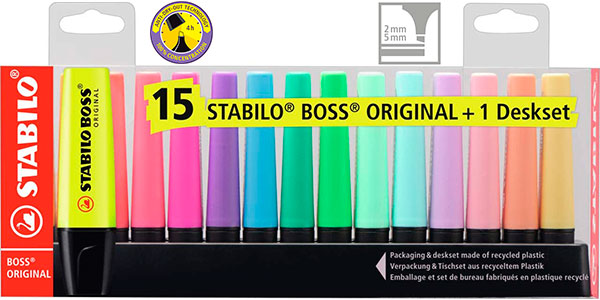 Chollo Set Stabilo Boss de 15 marcadores fluorescentes y pastel