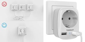 Enchufe Pared Tessan con 2 puertos USB de carga barato en Amazon