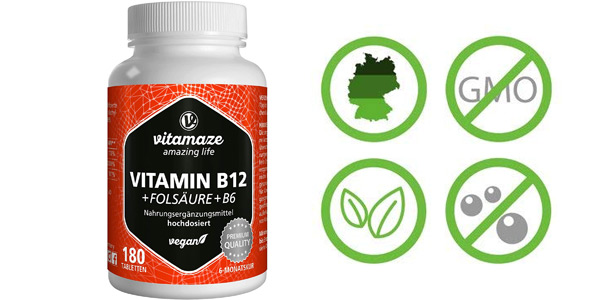 Envase x180 Comprimidos Vitamina B12 Altamente Concentrada + B6 + B9 barato en Amazon
