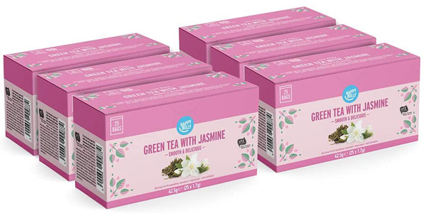 Pack x150 Bolsitas de té verde con jazmín Amazon Happy Belly barato en Amazon