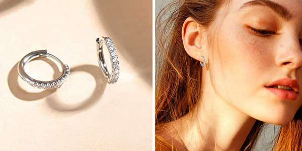 Pendientes de Aro pequeños en Plata de ley 925 con Circonita Cúbica para mujer chollo en Amazon