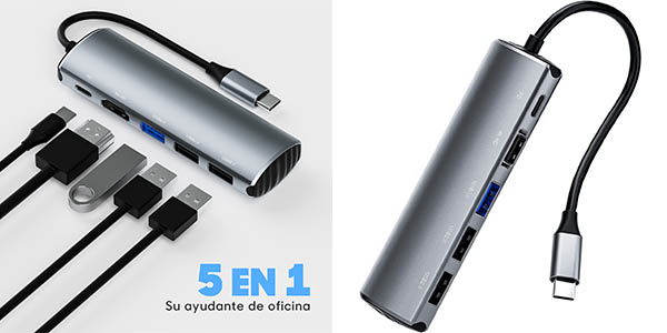 Hub USB-C 2BSON 5 en 1 con HDMI, PD y 3 USB