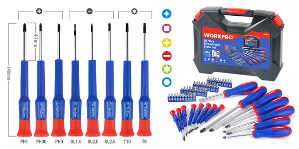 Juego 55 piezas de destornilladores de precisión Workpro oferta en AliExpress