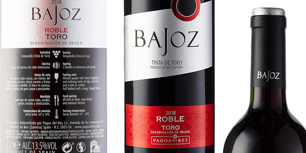 Pack x6 botellas Bajoz Roble Tinto D.O. Toro de 750 ml/ud oferta en Amazon